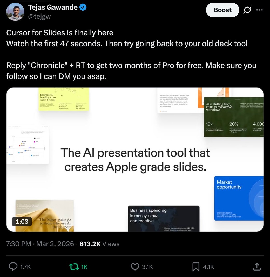 Chronicle 2.0 viral launch tweet