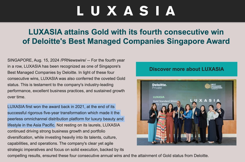 Luxasia Deloitte Best Managed Companies Award